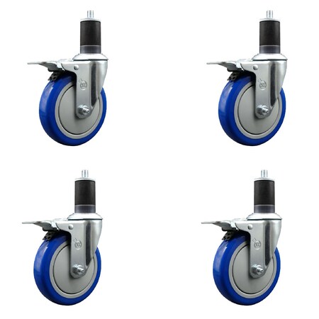 Service Caster 5'' Blue Poly Swivel 1-5/8'' Expanding Stem Caster Set Total Lock Brake, 4PK SCC-EXTTL20S514-PPUB-BLUE-158-4